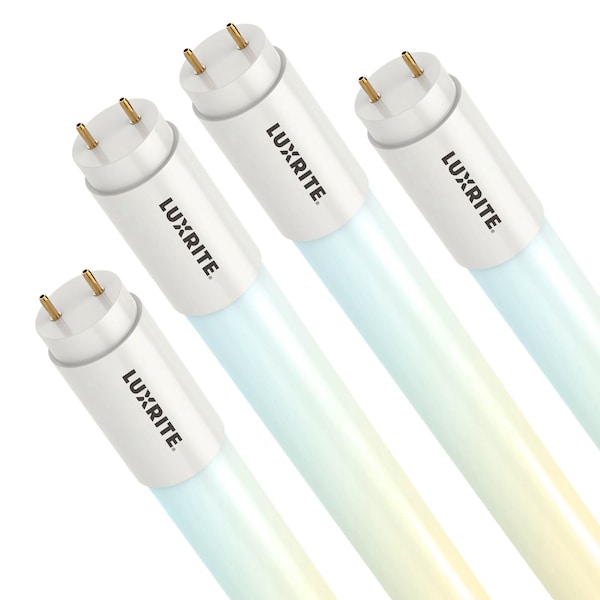 Luxrite 4FT T8 LED Tube Light Bulbs 12W/15W/18W Up to 2250LM 5CCT 3000K-6500K Ballast Bypass, 4PK LR34238-4PK - main